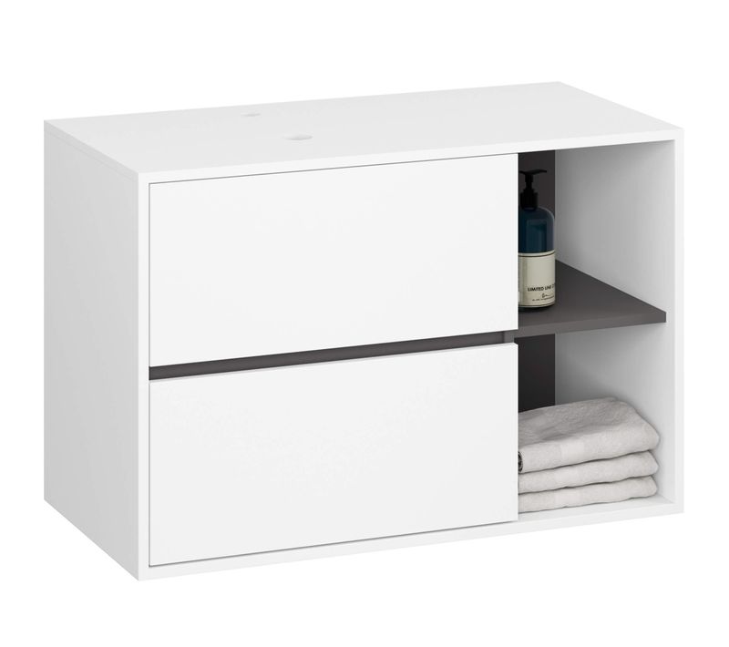 Meuble salle de bains VAMI sans vasque suspendu Blanc et Gris Graphite 90 cm 2 tiroirs 90x45,5x60 cm