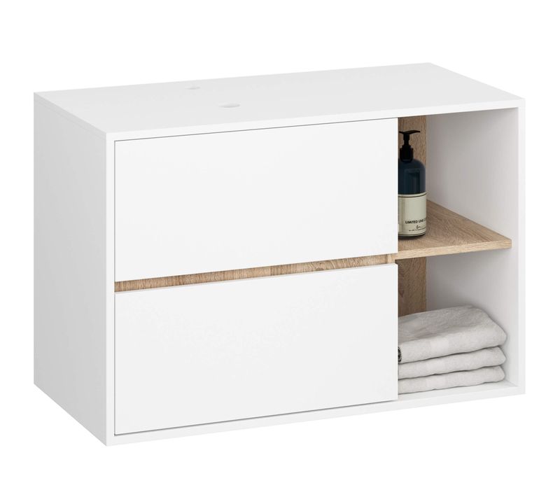 Meuble salle de bains VAMI sans vasque suspendu Blanc et Chêne Sonoma 90 cm 2 tiroirs 90x45,5x60 cm