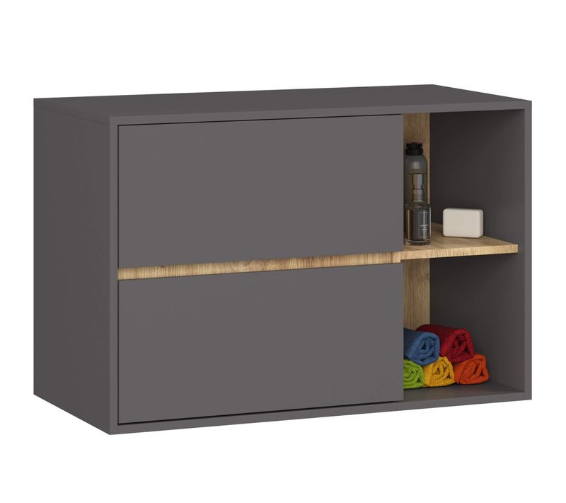 Meuble Pour Vasque à Poser Vami Suspendu Gris Graphite, Chêne Artisan 2 Tiroirs 90x45,5x60 Cm