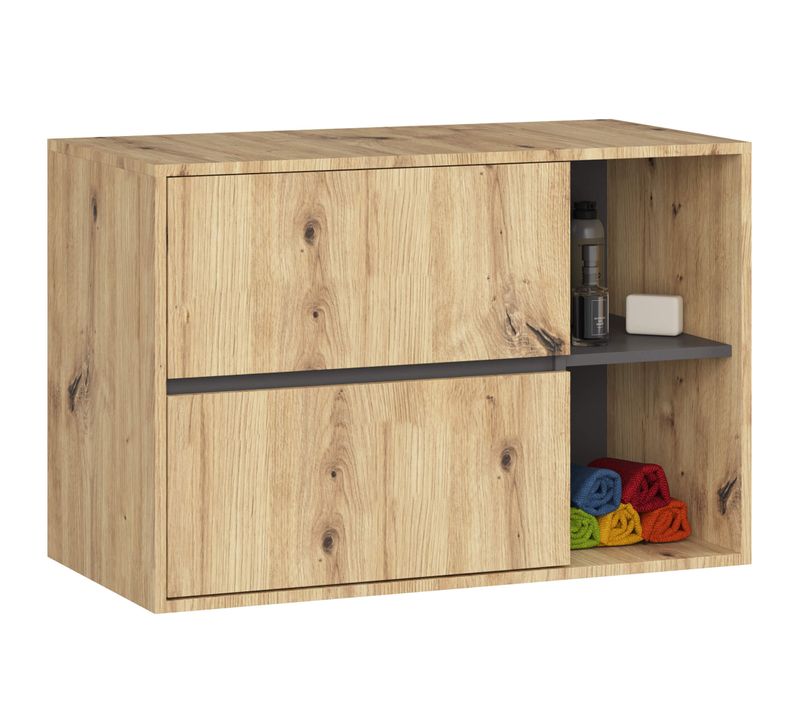 Meuble Pour Vasque à Poser Vami Suspendu Chêne Artisan, Gris Graphite 2 Tiroirs 90x45,5x60 Cm