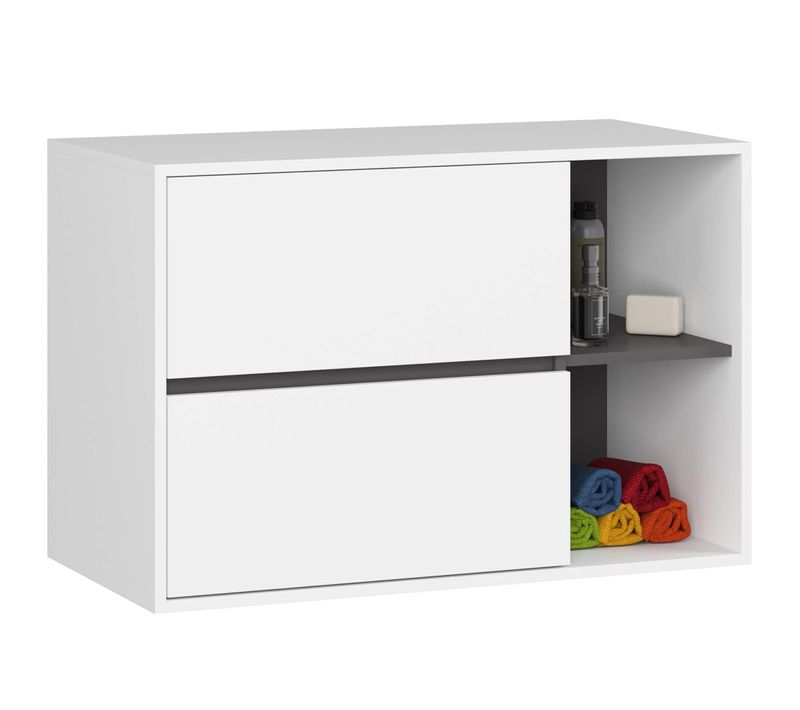 Meuble Pour Vasque à Poser Vami Suspendu Blanche, Gris Graphite 2 Tiroirs 2 Étagères 90x45,5x60 Cm