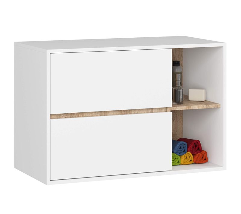 Meuble Pour Vasque à Poser Vami Suspendu Blanche, Chêne Sonoma 2 Tiroirs 2 Étagères 90x45,5x60 Cm