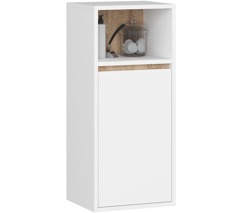 Armoire Salle De Bains Vami Suspendu Blanche, Chêne Sonoma 35 Cm 1 Porte 3 Étagères 35x30x80 Cm