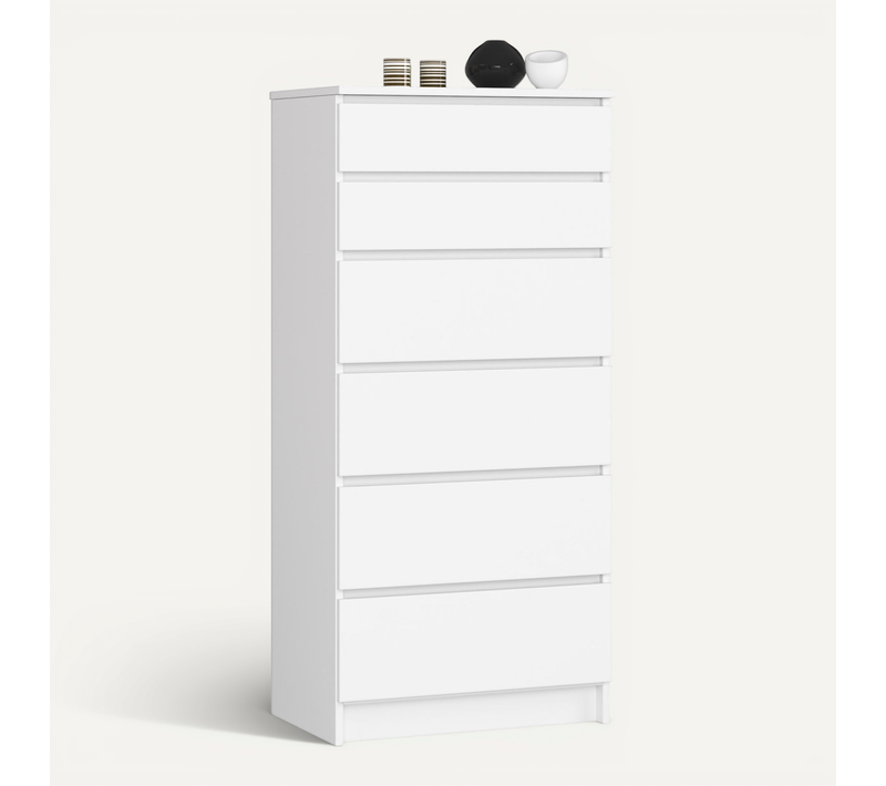 Commode Akord K60 Blanche 60 Cm 6 Tiroirs Façade Blanche 60x40x130 Cm