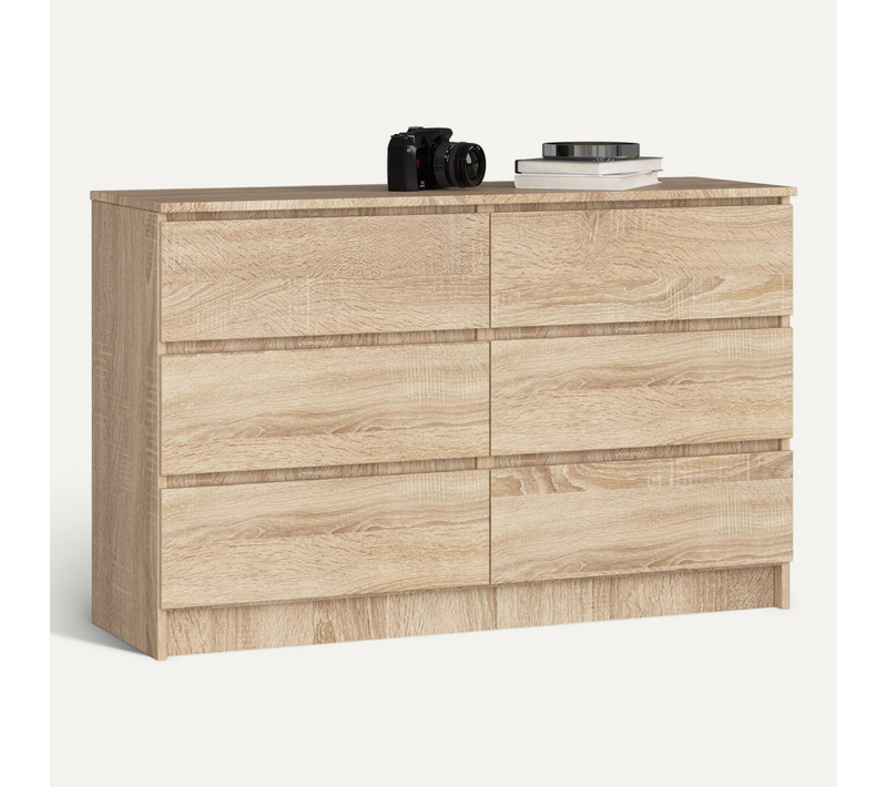 Commode K120 Chêne Sonoma 120 Cm 6 Tiroirs Façade Chêne Sonoma 120x40x77 Cm