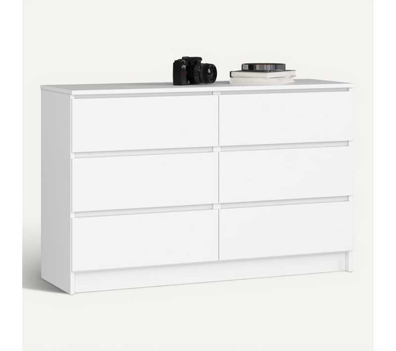 Commode Akord K120 Blanche 120 Cm 6 Tiroirs Façade Blanche 120x40x77 Cm