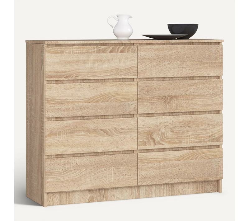 Commode Akord K140 Chêne Sonoma 138 Cm 8 Tiroirs Façade Chêne Sonoma 138x40x99 Cm