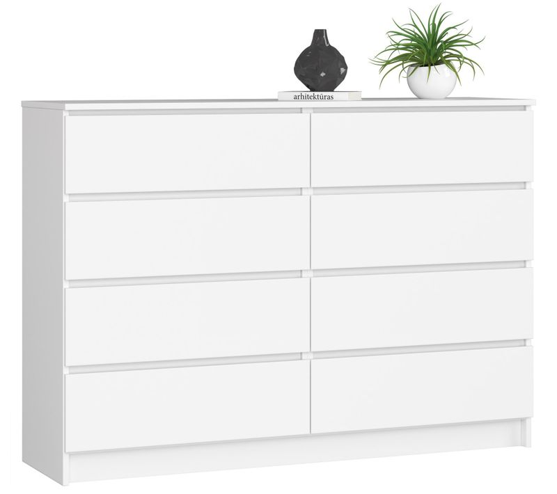 Commode Akord K140 Blanche 138 Cm 8 Tiroirs Façade Blanche 138x40x99 Cm