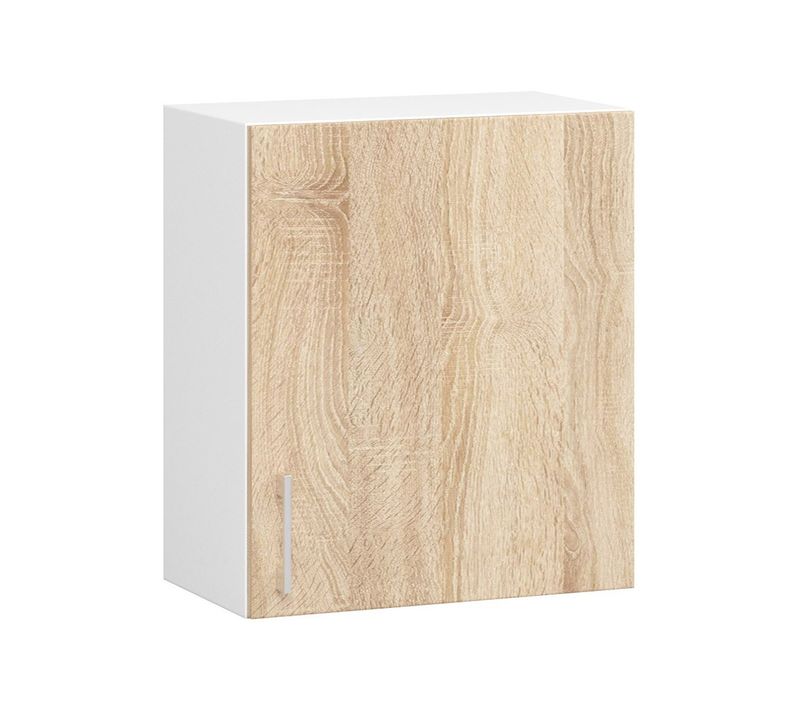 Meuble De Cuisine Haut W50 Lima Modulable Blanc 50 Cm 1 Porte Façade Chêne Sonoma 2 Étagères
