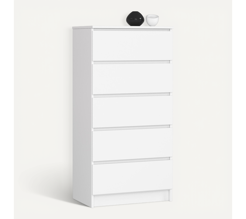 Commode Akord K60 Blanche 60 Cm 5 Tiroirs Façade Blanche 60x40x121 Cm