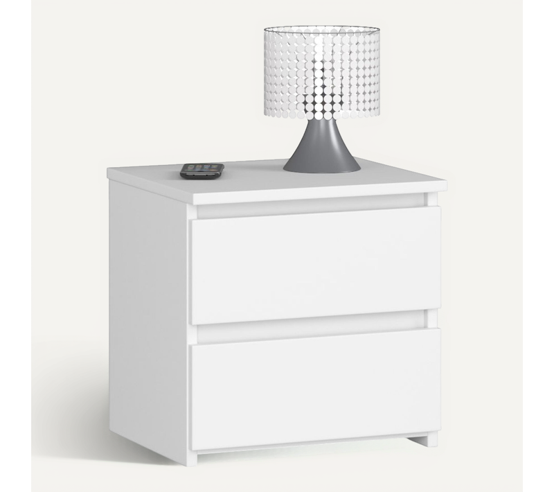 Table De Chevet Blanche 40 Cm 2 Tiroirs Façade Blanche 40x35x40 Cm