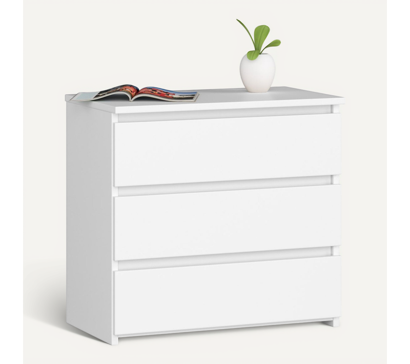 Table De Chevet Blanche 60 Cm 3 Tiroirs Façade Blanche 60x35x57 Cm