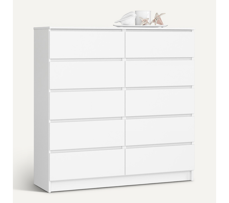 Commode Akord K120 Blanche 120 Cm 10 Tiroirs Façade Blanche 120x40x121 Cm