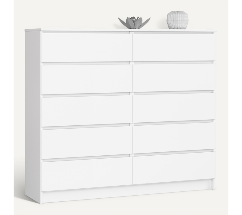 Commode Akord K140 Blanche 138 Cm 10 Tiroirs Façade Blanche 138x40x121 Cm
