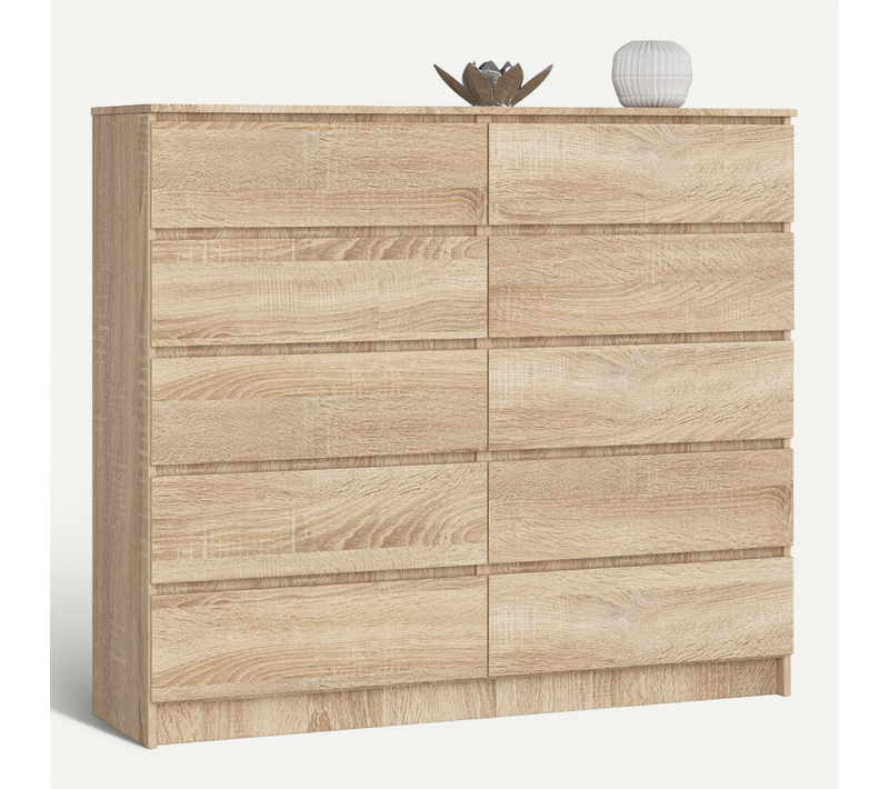 Commode Akord K140 Chêne Sonoma 138 Cm 10 Tiroirs Façade Chêne Sonoma 138x40x121 Cm