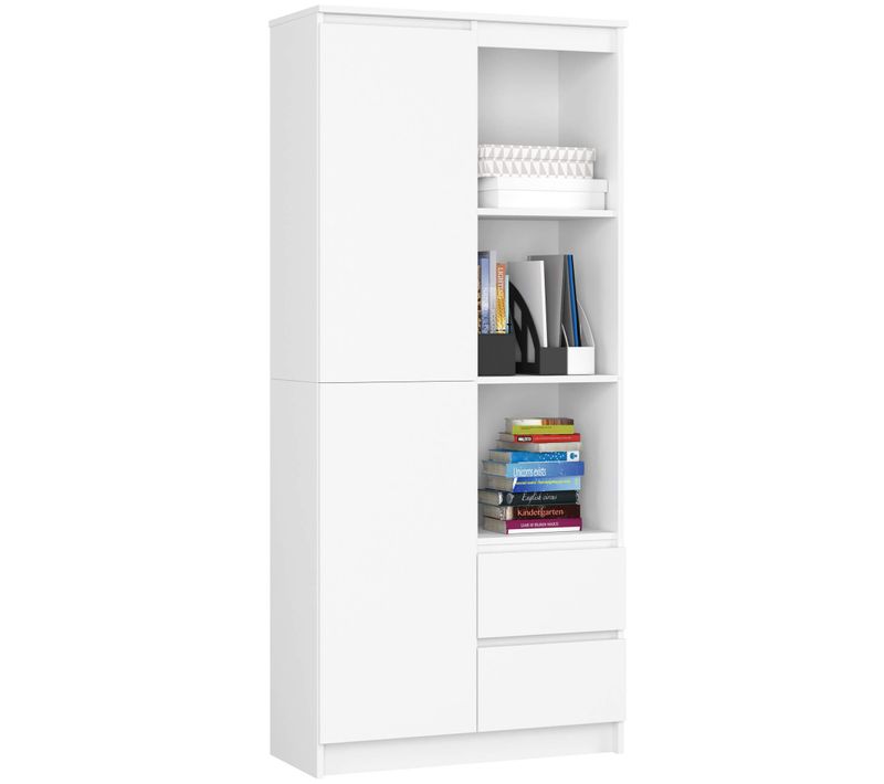 Bibliothèque De Bureau R11 Blanche 80 Cm 1 Porte 2 Tiroirs Façade Blanche 7 Étagères 80x35x180