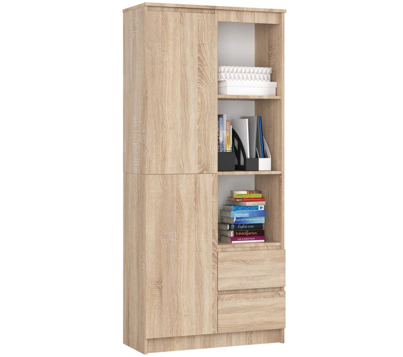 Bibliothèque De Bureau R11 Sonoma 80 Cm 1 Porte 2 Tiroirs Façade Sonoma 7 Étagères 80x35x180