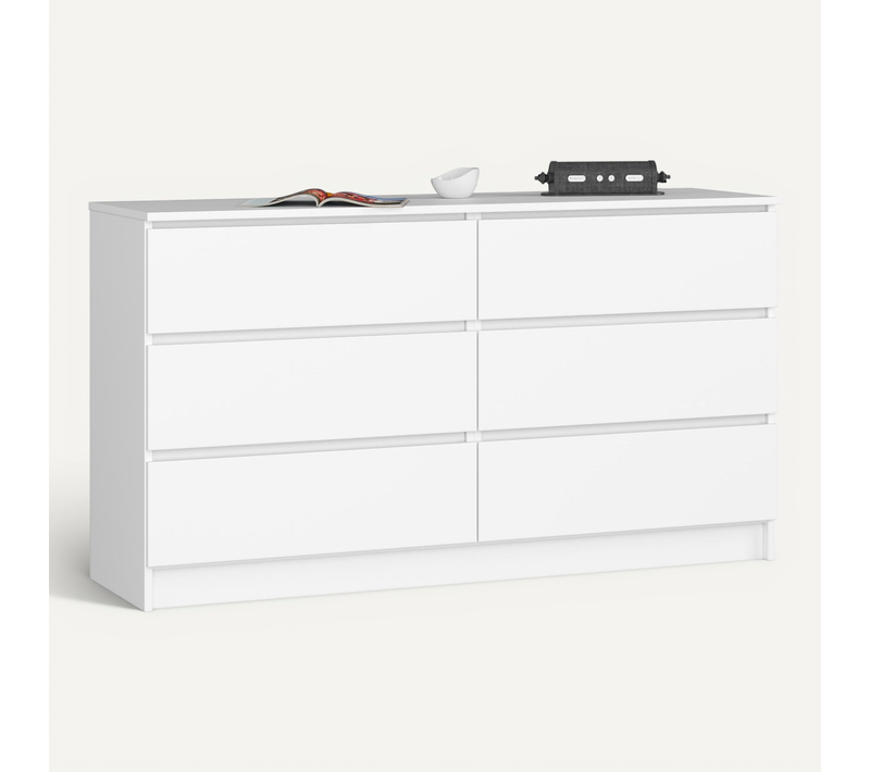 Commode Akord K140 Blanche 138 Cm 6 Tiroirs Façade Blanche 138x40x77 Cm