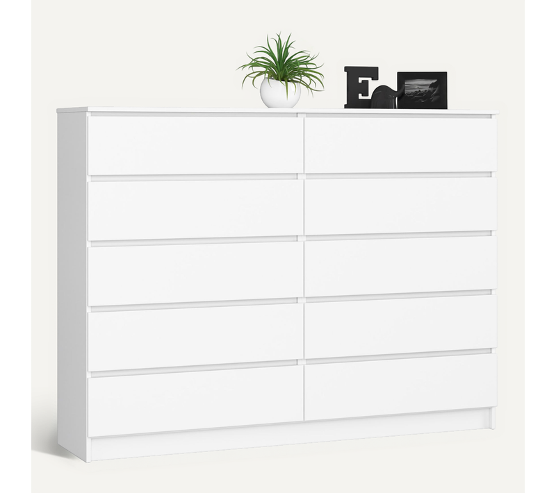 Grande Commode Pour Le Salon Akord K160 Blanche 160 Cm 10 Tiroirs Façade Blanche 160x40x121 Cm