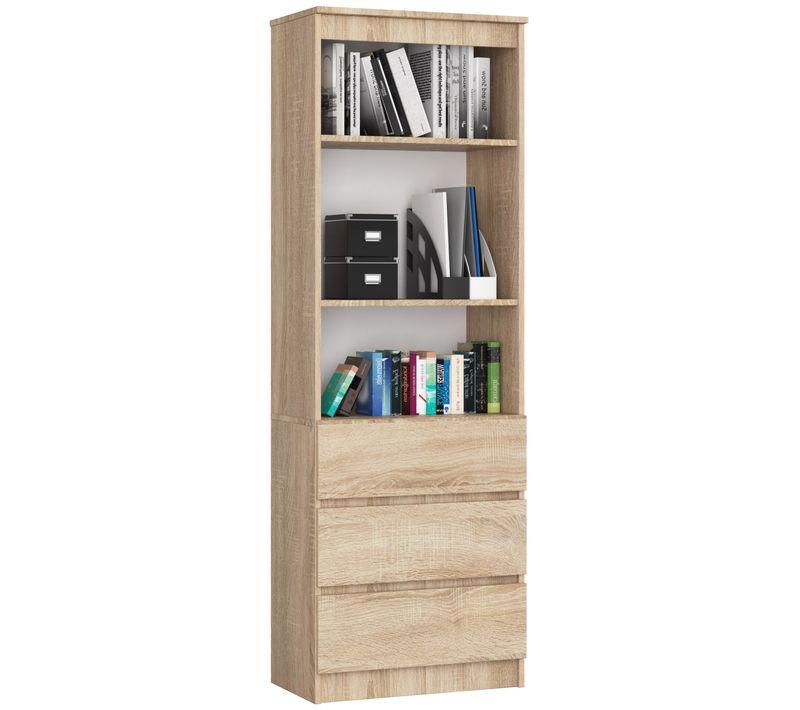 Bibliothèque De Bureau R60 Chêne Sonoma 60 Cm 3 Tiroirs Façade Sonoma 3 Étagères 60x35x180