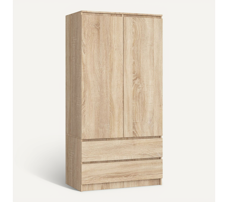 Armoire Akord S90 Chêne Sonoma 90 Cm 2 Portes 2 Tiroirs Façade Chêne Sonoma 4 étagères 90x51x180 Cm
