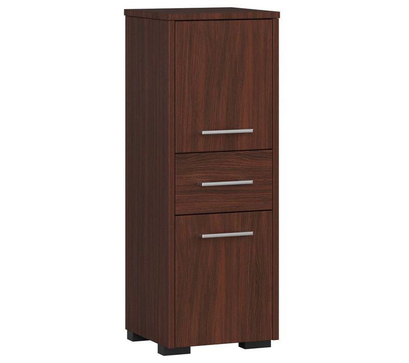 Colonne Salle De Bains Fin Wengé 30 Cm 2 Portes 1 Tiroir Façade Wengé 3 Étagères 30x30x85 Cm