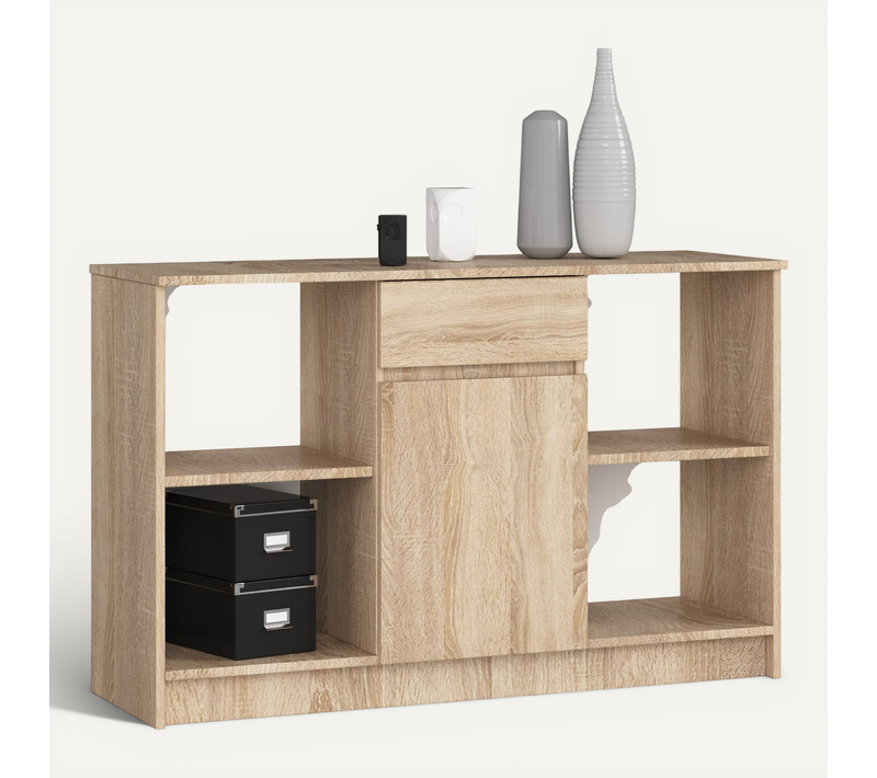 Commode Akord B17 Chêne Sonoma 120 Cm 1 Porte 1 Tiroir Façade Chêne Sonoma 6 étagères 120x40x77 Cm