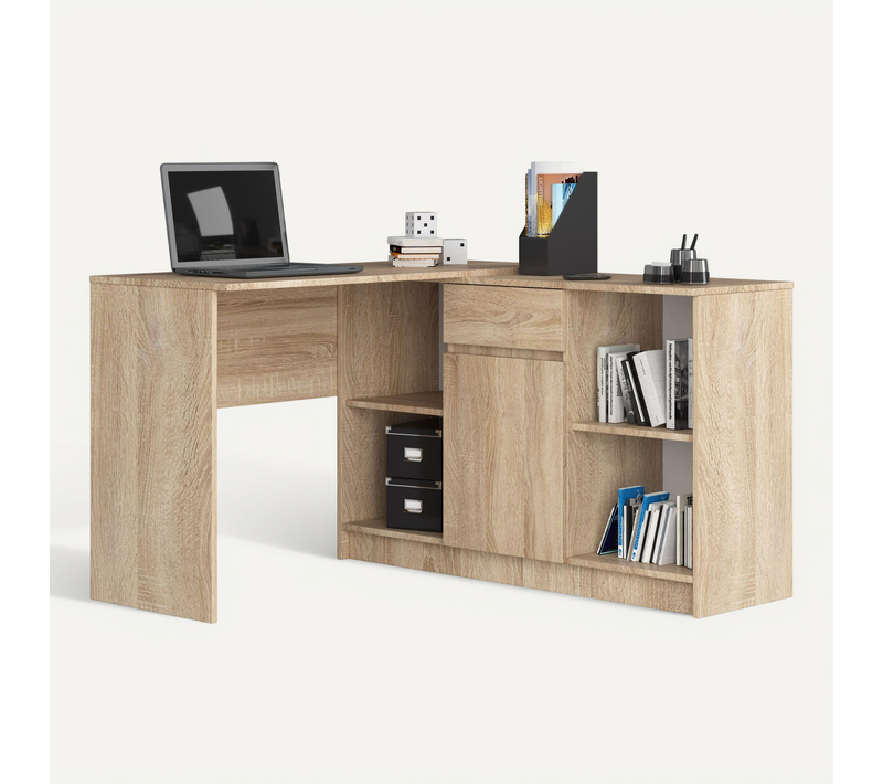 Ensemble D'angle Bureau B17 Avec Commode Chêne Sonoma 120 Cm 1 Porte 1 Tiroir Façade Chêne Sonoma
