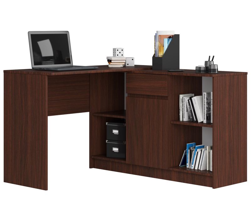 Ensemble D' Angle, Bureau B17 Avec Commode Wengé 120 Cm 1 Porte 1 Tiroir Façade Wengé