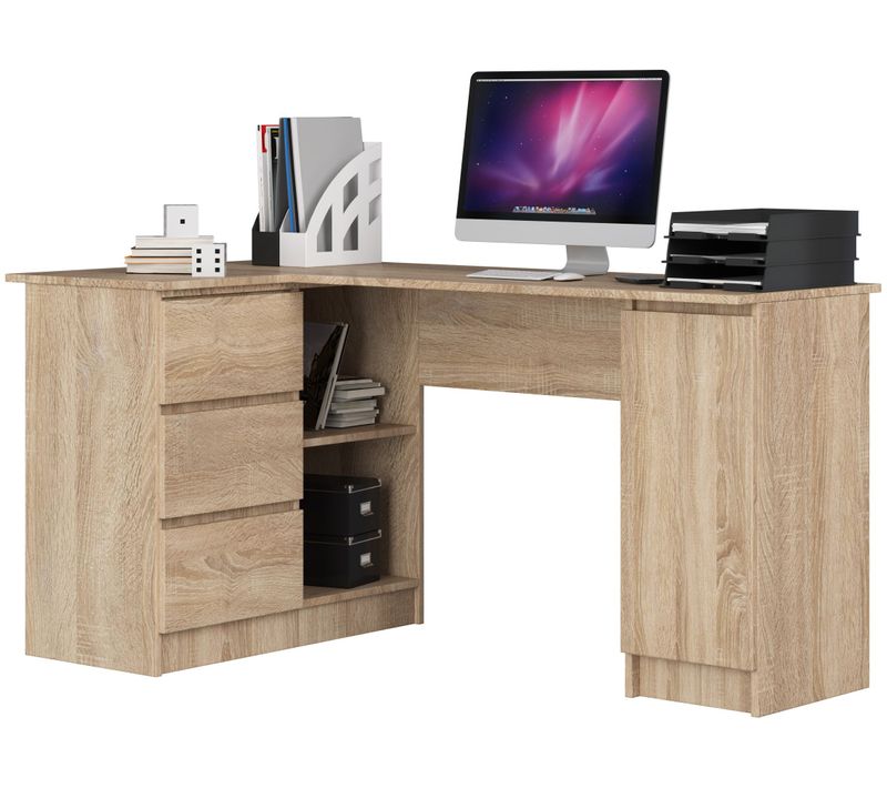 Grand Bureau D'angle Gauche B20 Sonoma 155 Cm 1 Porte 3 Tiroirs Façade Sonoma 4 Étagères
