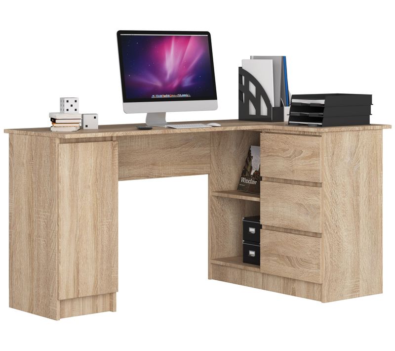 Grand Bureau D'angle Droit B20 Sonoma 155 Cm 1 Porte 3 Tiroirs Façade Sonoma 4 Étagères