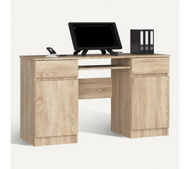 Bureau D'ordinateur Akord A5 Chêne Sonoma 135 Cm 2 Portes 2 Tiroirs Façade Chêne Sonoma