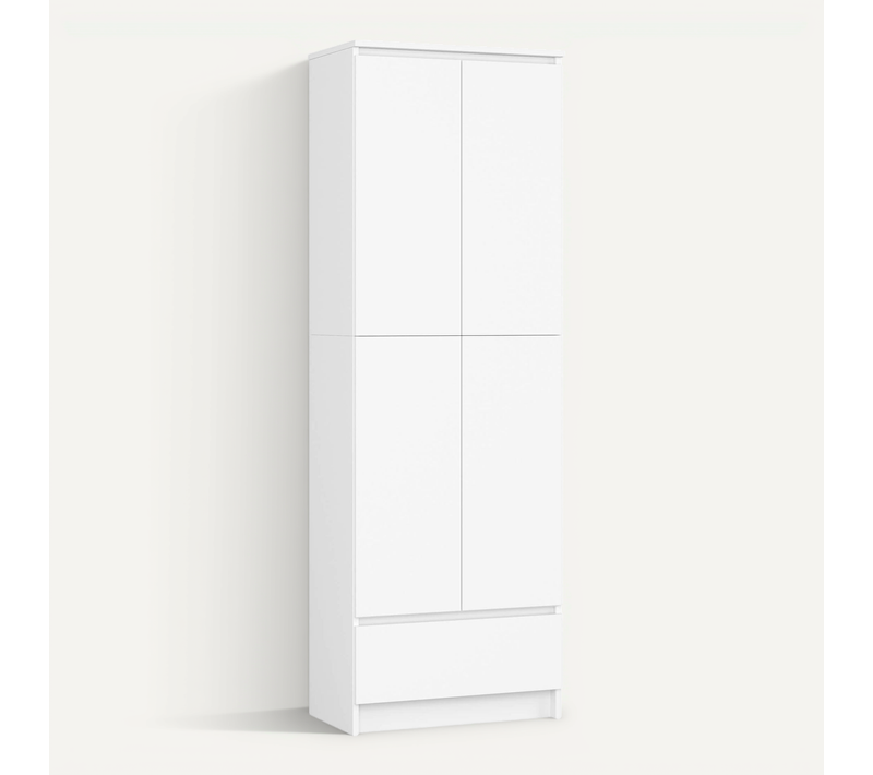 Bibliothèque De Bureau R60 Blanche 60 Cm 2 Portes 1 Tiroir Façade Blanche 4 Étagères 60x35x180
