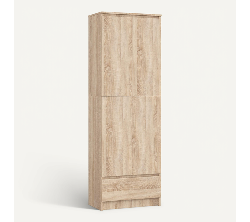 Bibliothèque De Bureau R60 Sonoma 60 Cm 2 Portes 1 Tiroir Façade Sonoma 4 Étagères 60x35x180