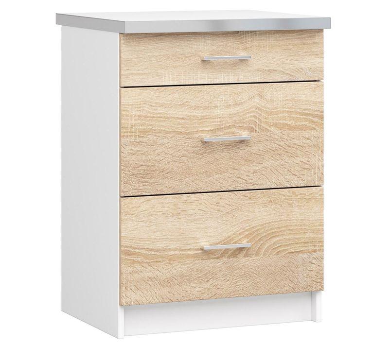 Meuble De Cuisine Bas S60 Lima Modulable Blanc 60 Cm 3 Tiroirs Façade Chêne Sonoma 60x44,5x82 Cm