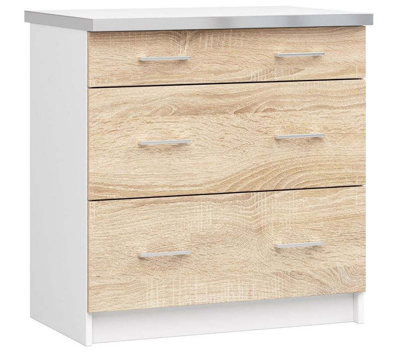 Meuble De Cuisine Bas S80 Lima Modulable Blanc 80 Cm 3 Tiroirs Façade Chêne Sonoma 80x44,5x82 Cm