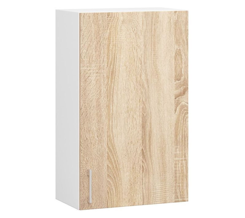 Meuble De Cuisine Haut W50 Lima Modulable Blanc 50 Cm 1 Porte Façade Chêne Sonoma 2 Étagères