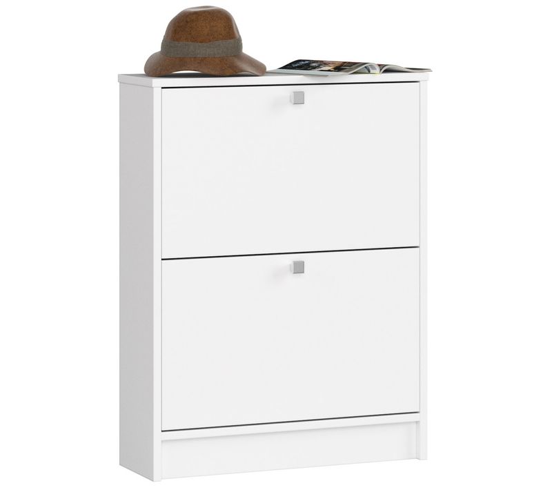 Meuble à Chaussures Blanc 60 Cm 2 Portes Façade Blanche 2 Étagères 60x20x80 Cm
