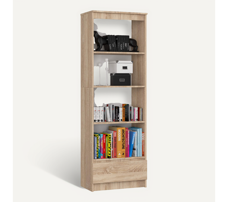 Bibliothèque De Bureau R60 Chêne Sonoma 60 Cm 1 Tiroir Façade Sonoma 4 Étagères 60x35x180