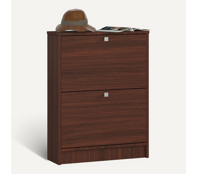 Meuble à Chaussures Wengé 60 Cm 2 Portes Façade Wengé 2 Étagères 60x20x80 Cm