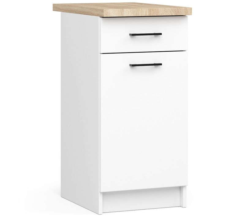 Meuble De Cuisine Bas S40 Oliwia Modulable Blanc 40 Cm 1 Porte 1 Tiroir Façade Blanche 2 Étagères