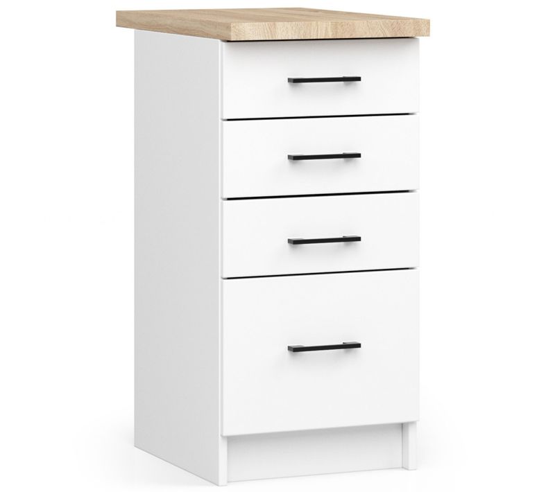Meuble De Cuisine Bas S40 Oliwia Modulable Blanc 40 Cm 4 Tiroirs Façade Blanche 40x46x85 Cm