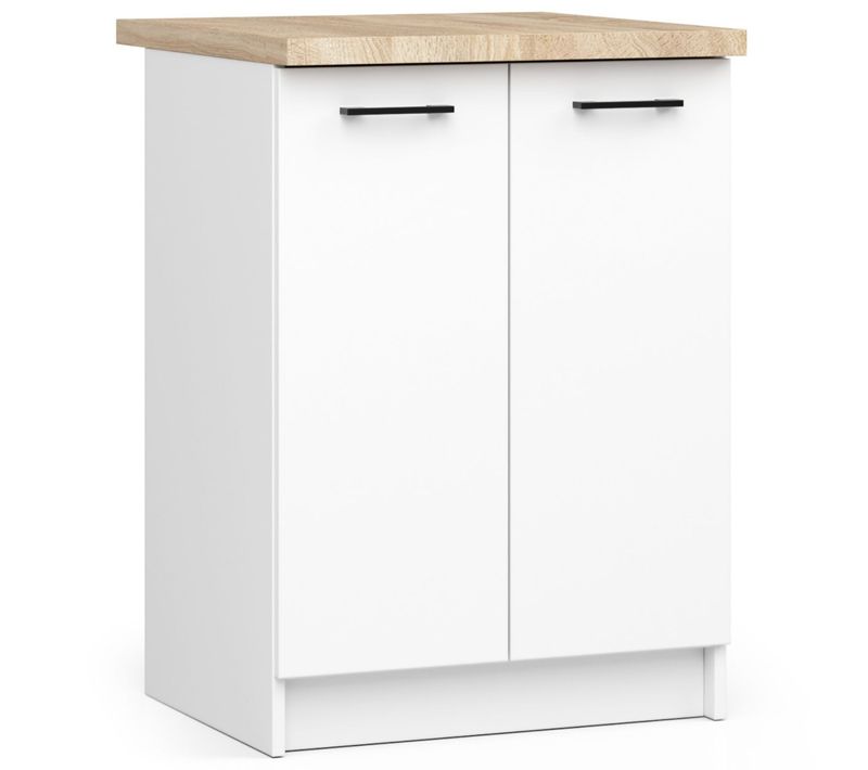 Meuble De Cuisine Bas S60 Oliwia Modulable Blanc 60 Cm 2 Portes Façade Blanche 2 Étagères 60x46x85
