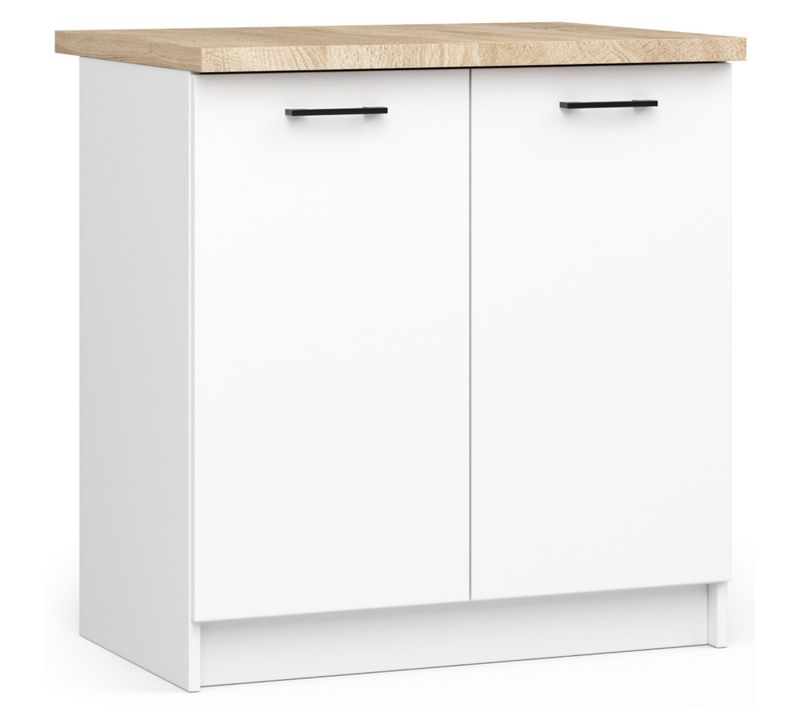 Meuble De Cuisine Bas S80 Oliwia Modulable Blanc 80 Cm 2 Portes Façade Blanche 2 Étagères 80x46x85