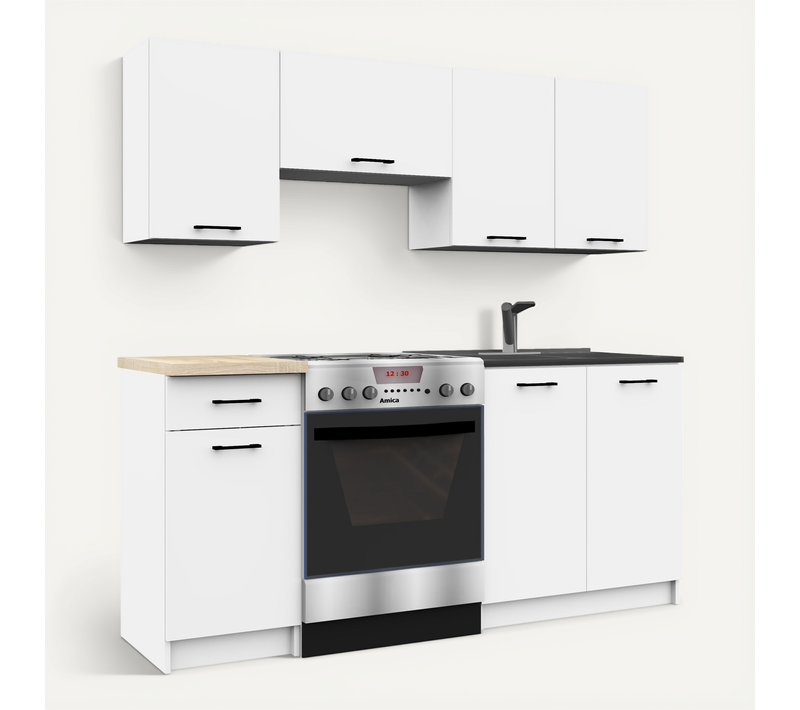 Ensemble De Cuisine Oliwia Blanc 180 Cm 7 Portes 1 Tiroir Façade Blanche 8 étagères 180x46x203 Cm