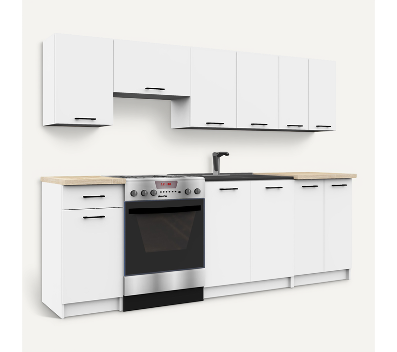 Ensemble De Cuisine Oliwia Blanc 240 Cm 11 Portes 1 Tiroir Façade Blanche 240x46x203 Cm