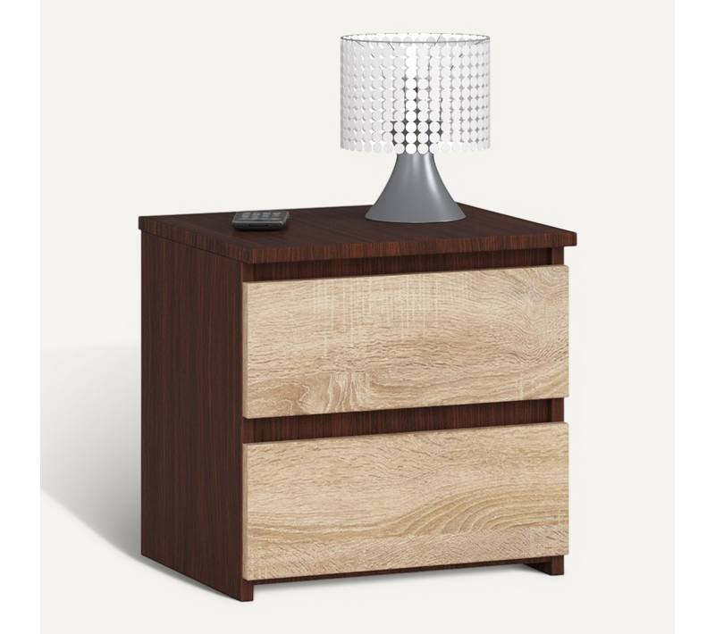Table De Chevet Wengé 40 Cm 2 Tiroirs Façade Chêne Sonoma 40x35x40 Cm