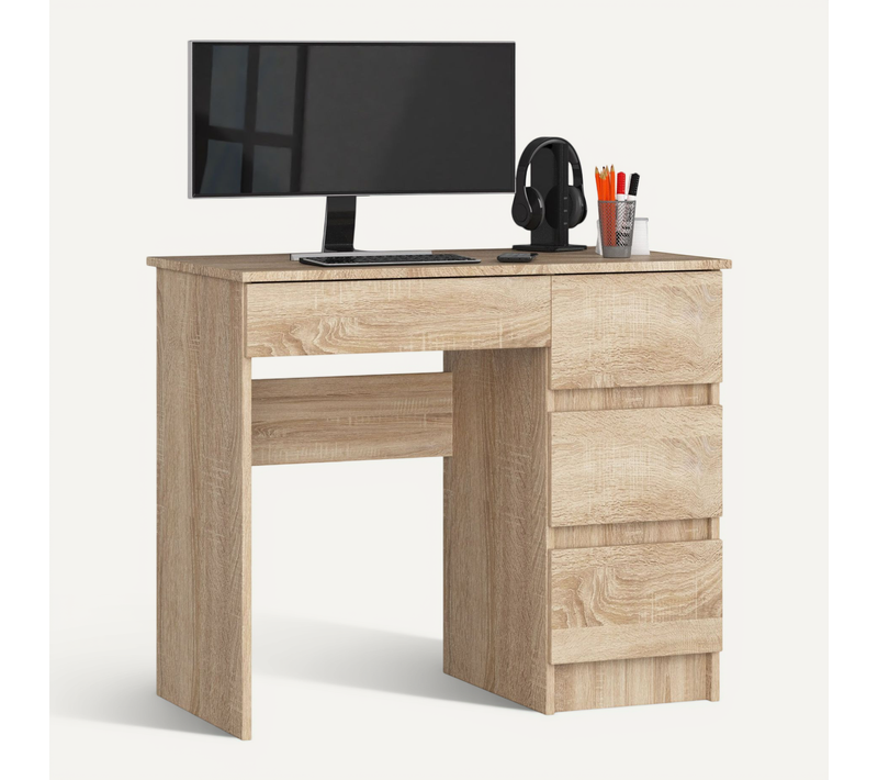 Bureau D'ordinateur Droit A7 Chêne Sonoma 90 Cm 4 Tiroirs Façade Chêne Sonoma 90x50x77 Cm