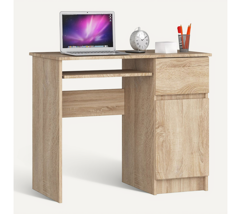 Bureau D'ordinateur Droit Piksel Sonoma 90 Cm 1 Porte 1 Tiroir Façade Sonoma 3 Étagères