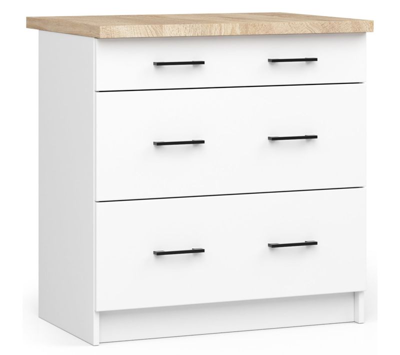 Meuble De Cuisine Bas S80 Oliwia Modulable Blanc 80 Cm 3 Tiroirs Façade Blanche 80x46x85 Cm